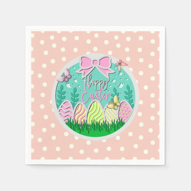 Cute Easter Egg Hunt and Colourful Butterflies Napkin (Front)