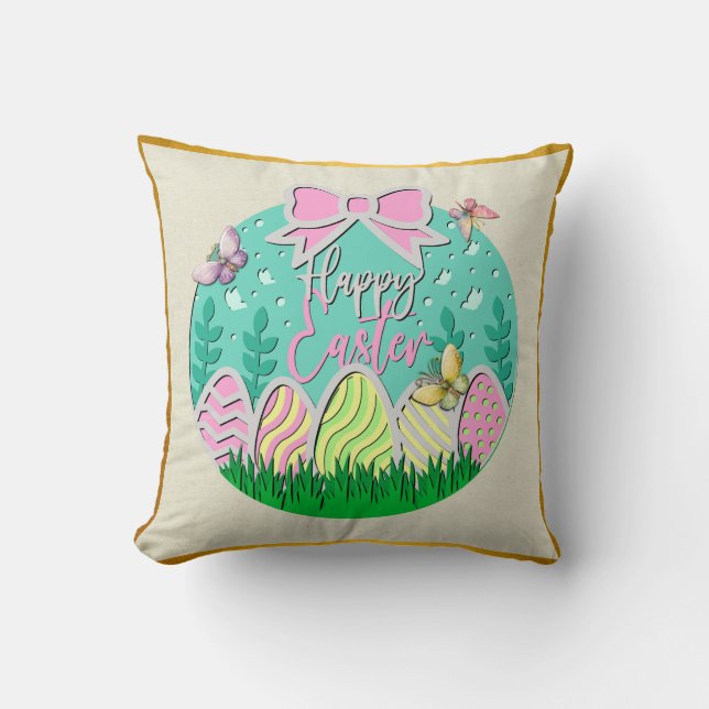 Cute Easter Egg Hunt and Colourful Butterflies Throw Pillow (Front)