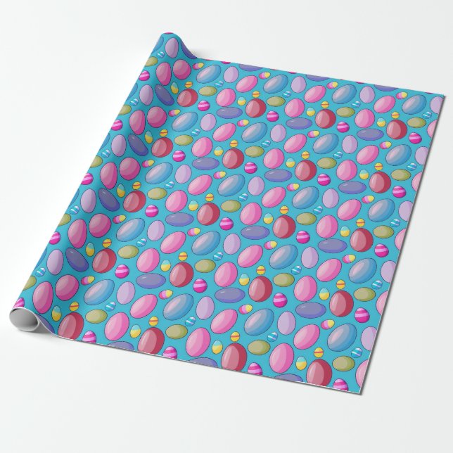 Cute Easter Egg Pattern Blue Wrapping Paper (Unrolled)
