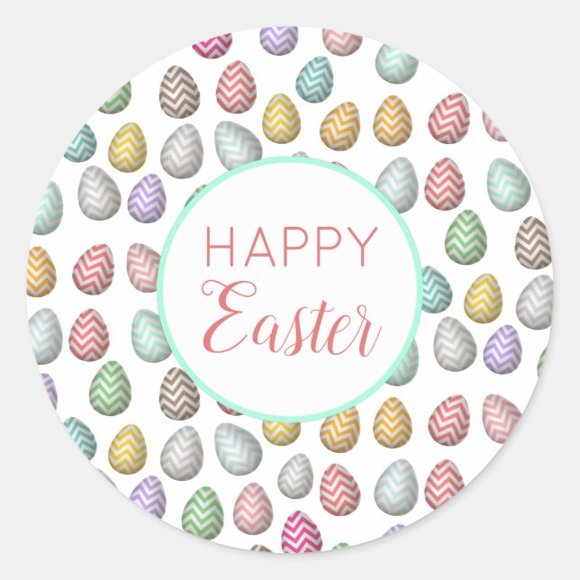 Cute Easter Egg Pattern Pastel Colours Classic Round Sticker (Front)