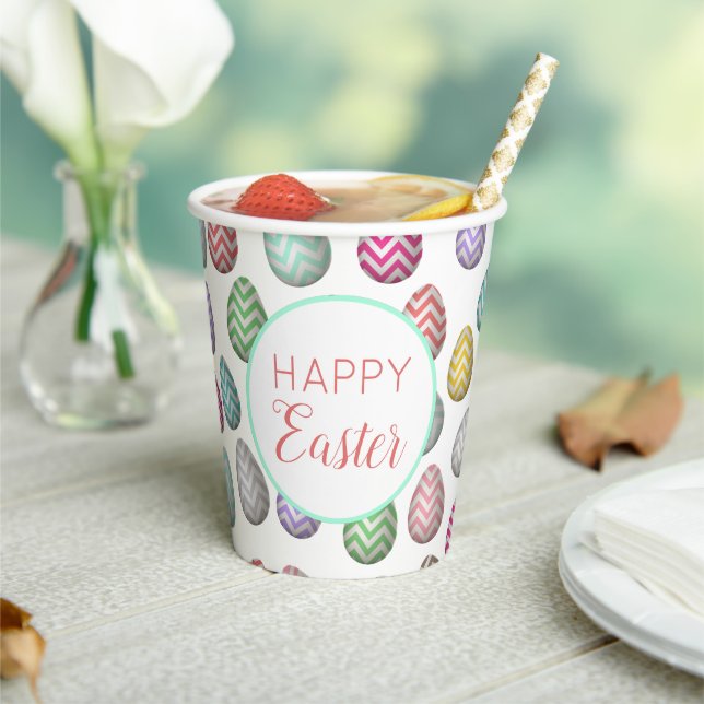 Cute Easter Egg Pattern Pastel Colours Paper Cups (Insitu)