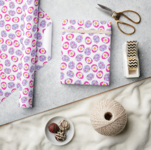 Cute Easter Egg Pink Purple Floral Wrapping Paper