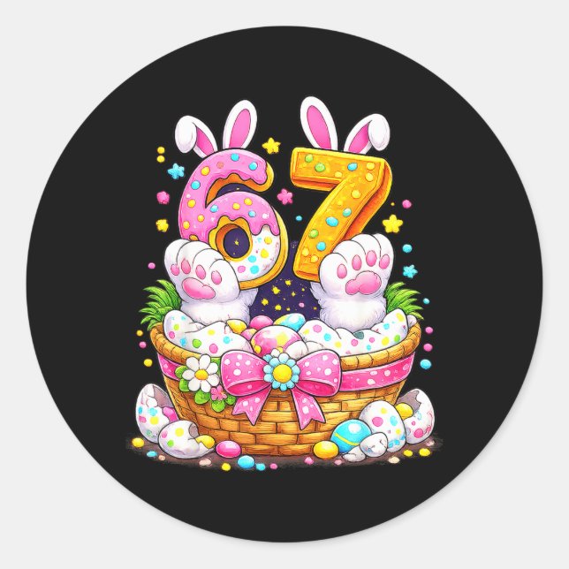 Cute Easter Eggs 67 Bunny Ears Candy Six Seven 6 7 Classic Round Sticker (Front)