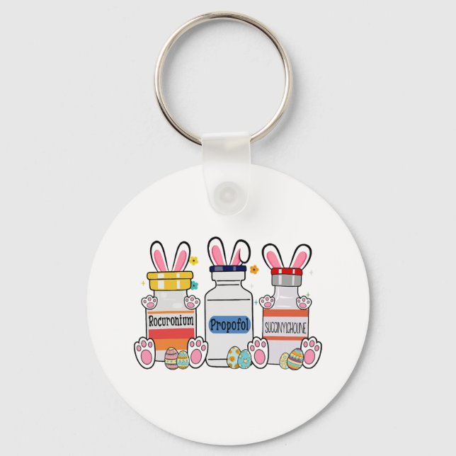Cute Easter Eggs Bunny Ears Happy Easter Day ICU Keychain (Front)