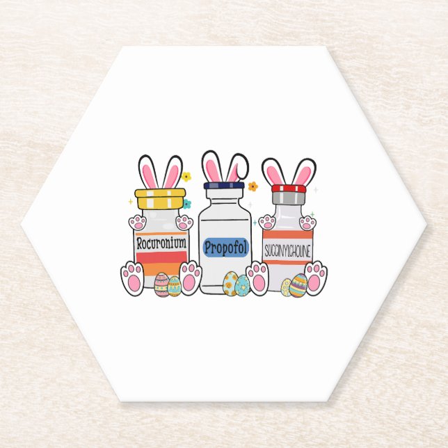 Cute Easter Eggs Bunny Ears Happy Easter Day ICU Paper Coaster (Front)