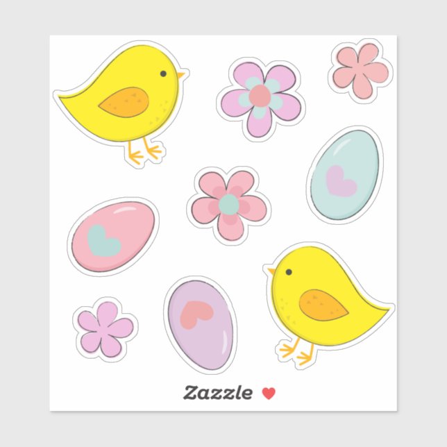 Cute Easter Eggs Chicks Flowers Pastel Spring Set (Sheet)