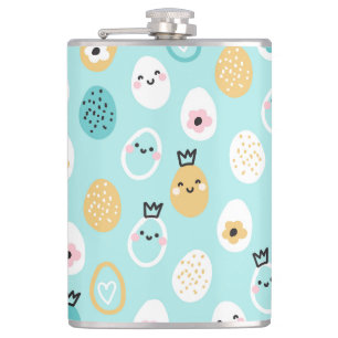Cute Easter Eggs Pattern Kawaii Pastel Eggs Hip Flask