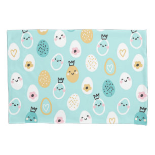 Cute Easter Eggs Pattern Kawaii Pastel Eggs  Pillowcase