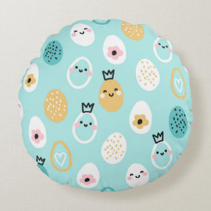 Cute Easter Eggs Pattern Kawaii Pastel Eggs  Round Pillow