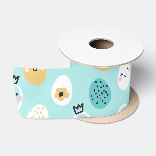Cute Easter Eggs Pattern Kawaii Pastel Eggs  Satin Ribbon (Spool)
