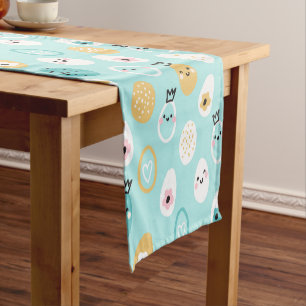 Cute Easter Eggs Pattern Kawaii Pastel Eggs  Short Table Runner