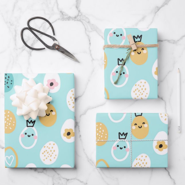 Cute Easter Eggs Pattern Kawaii Pastel Eggs  Wrapping Paper Sheet (Front)