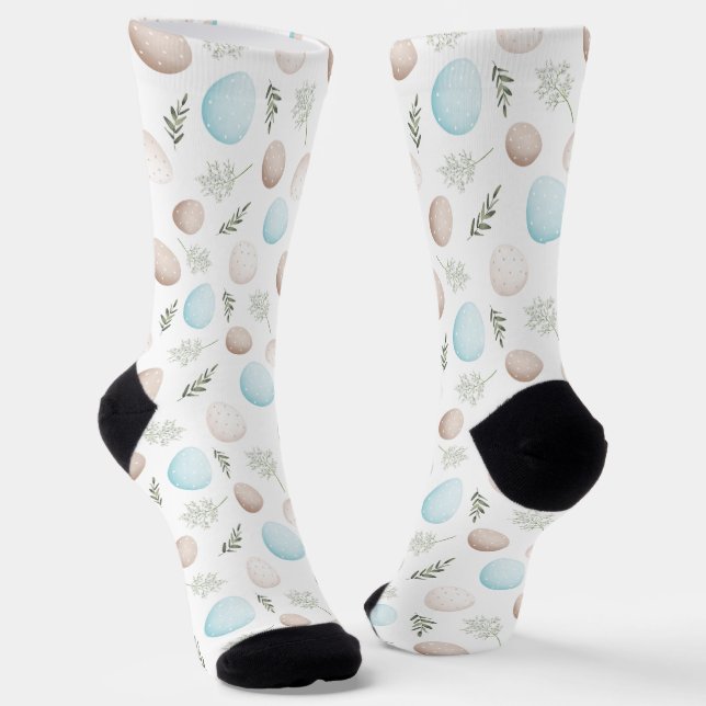 Cute Easter Eggs Pattern Monogram Socks (Angled)
