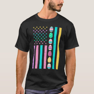 Cute Easter Eggs Rabbit Us Flag Egg Hunting Bunny T-Shirt