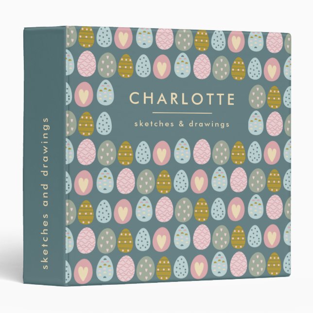Cute Easter Eggs Teal Pink Personalized Name Binder (Front/Spine)