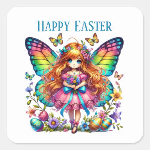 Cute Easter fairy add message Holiday Square Sticker