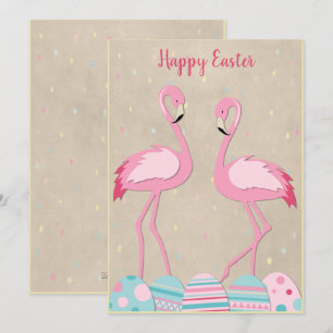 Cute Easter flamingo & painted eggs Holiday Card
