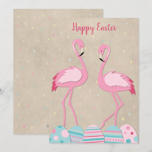 Cute Easter flamingo & painted eggs Holiday Card