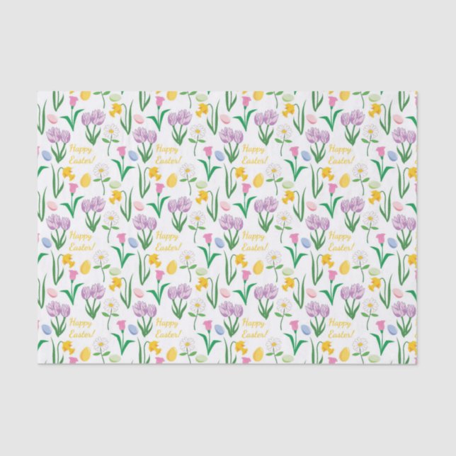Cute Easter flower and eggs pattern party tissue Paper (Front)