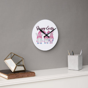 Cute Easter Gnome Design Round Clock