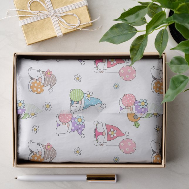 Cute Easter Gnomes Girly Spring Flowers Eggs Tissue Paper (Gift)