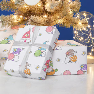 Cute Easter Gnomes Girly Spring Flowers Eggs Wrapping Paper