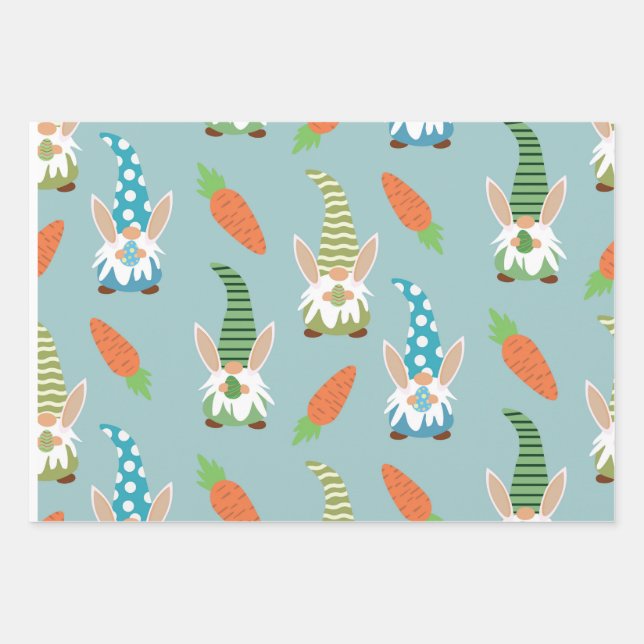 Cute Easter gnomes with bunny ears and eggs  Wrapping Paper Sheet (Front 2)