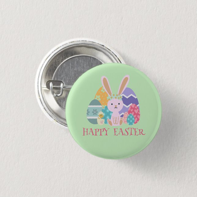 Cute Easter Group Eggs Happy Hoppy Easter day 1 Inch Round Button (Front & Back)