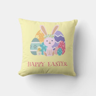 Cute Easter Group Eggs Happy Hoppy Easter day Throw Pillow