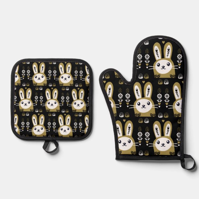 Cute Easter Holiday Rabbit Oven Mitt & Pot Holder Set (Front)