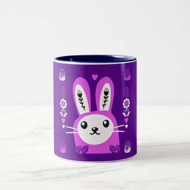 Cute Easter Holiday Rabbit Two-Tone Coffee Mug (Center)