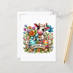 Cute Easter joy cow farm animal  Holiday Postcard
