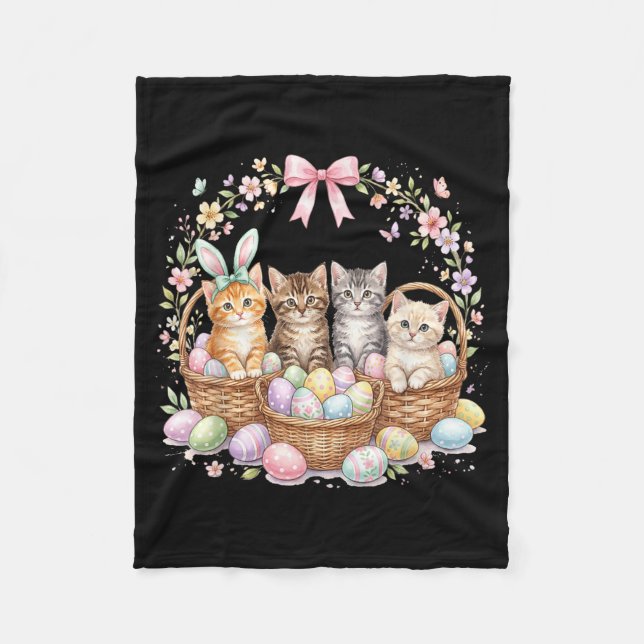 Cute Easter Kittens in Baskets Cat Easter Women Fleece Blanket (Front)