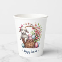 Cute Easter Lamb Floral Personalized Paper Cups