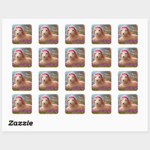 Cute easter lamb with flowers -   square sticker