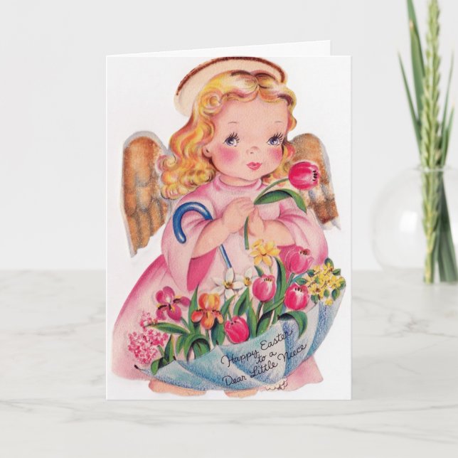 Cute Easter Niece add message Angel Holiday Card (Front)