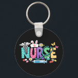 Cute Easter Nurse Medical Humor Keychain<br><div class="desc">Colorful lettering with a nurse hat,  stethoscope,  flowers and playful medical symbols. A cheerful graphic celebrating caring nurses and healthcare professionals during the Easter season with a bright and friendly hospital atmosphere.</div>