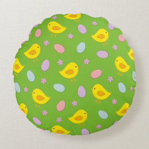 Cute Easter pattern Chickens Eggs Custom colour Round Pillow