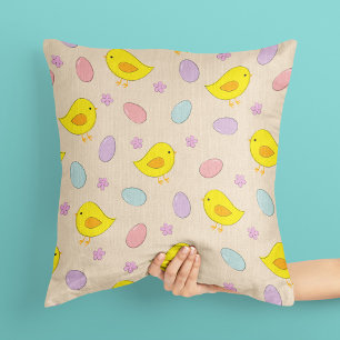 Cute Easter pattern Chickens Eggs Custom colour Throw Pillow