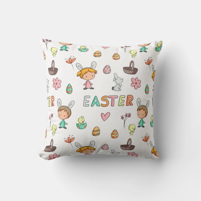 Cute Easter Pattern Kids Throw Pillow (Front)