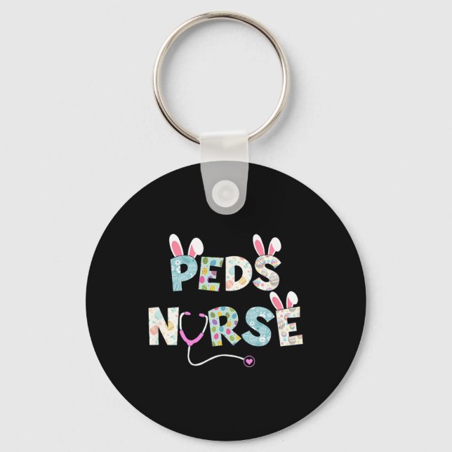 Cute Easter Peds Nurse Bunny Ears Happy Easter Egg Keychain (Front)
