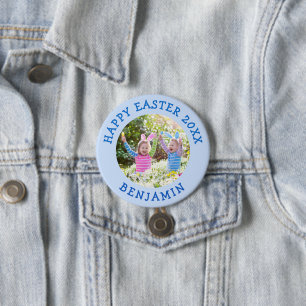 Cute Easter Photo With Boys Name Blue 3 Inch Round Button