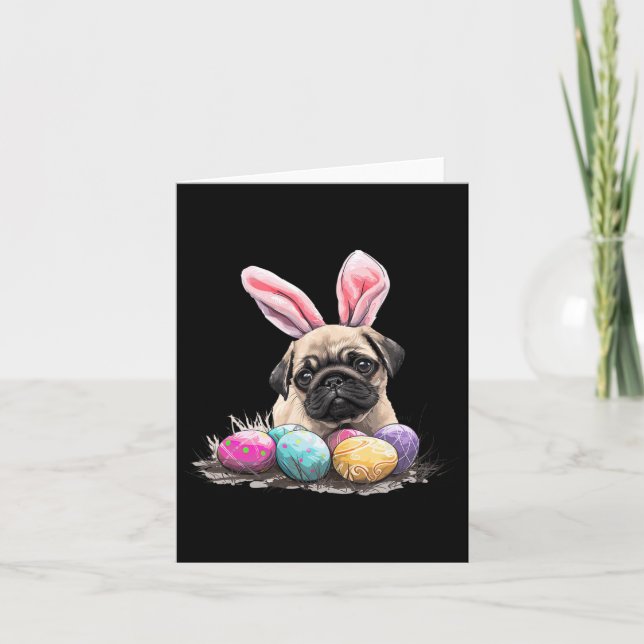 Cute Easter Pug Dog Easter Pug Dog Happy Easter  Card (Front)