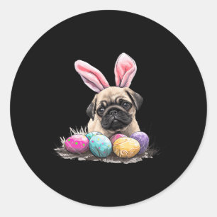 Cute Easter Pug Dog Easter Pug Dog Happy Easter  Classic Round Sticker