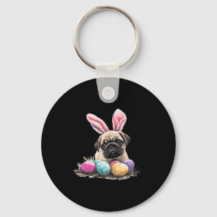 Cute Easter Pug Dog Easter Pug Dog Happy Easter Keychain