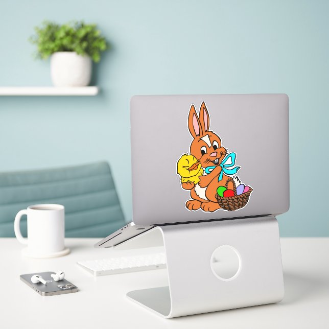 Cute Easter Rabbit Chicks Eggs (Laptop On Desk)