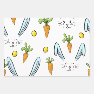 Cute Easter Rabbit Egg Carrot Pattern Gift Wrapping Paper Sheet