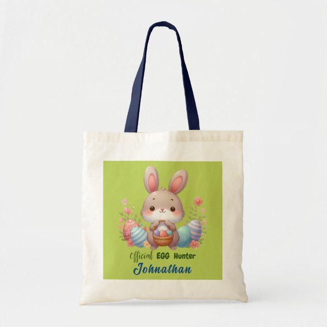 Cute Easter rabbit egg hunter personalized Tote Bag (Front)