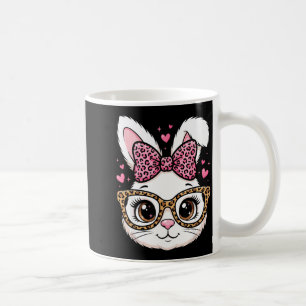 Cute easter rabbit face leopard bow sunglasses coffee mug