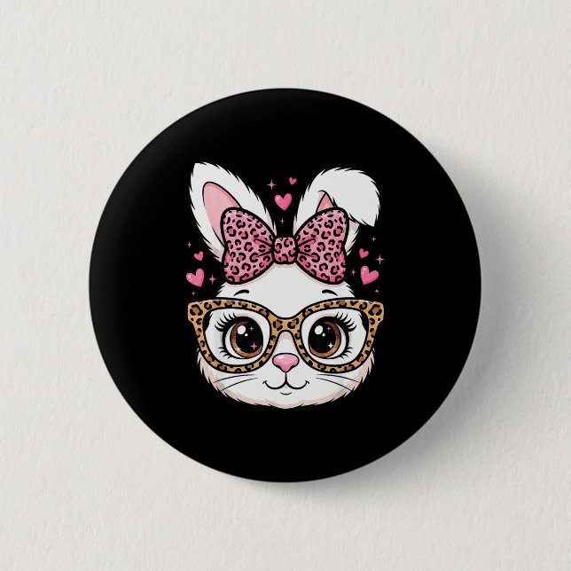 Cute easter rabbit face leopard bow sunglassesCute 2 Inch Round Button (Front)